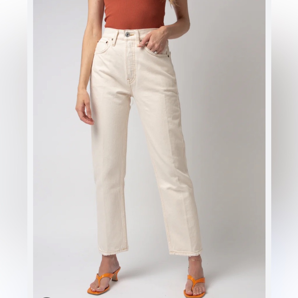 NWT $275 ReDone 70’s High Rise Stove Pipe Denim jeans Birch white women size 27